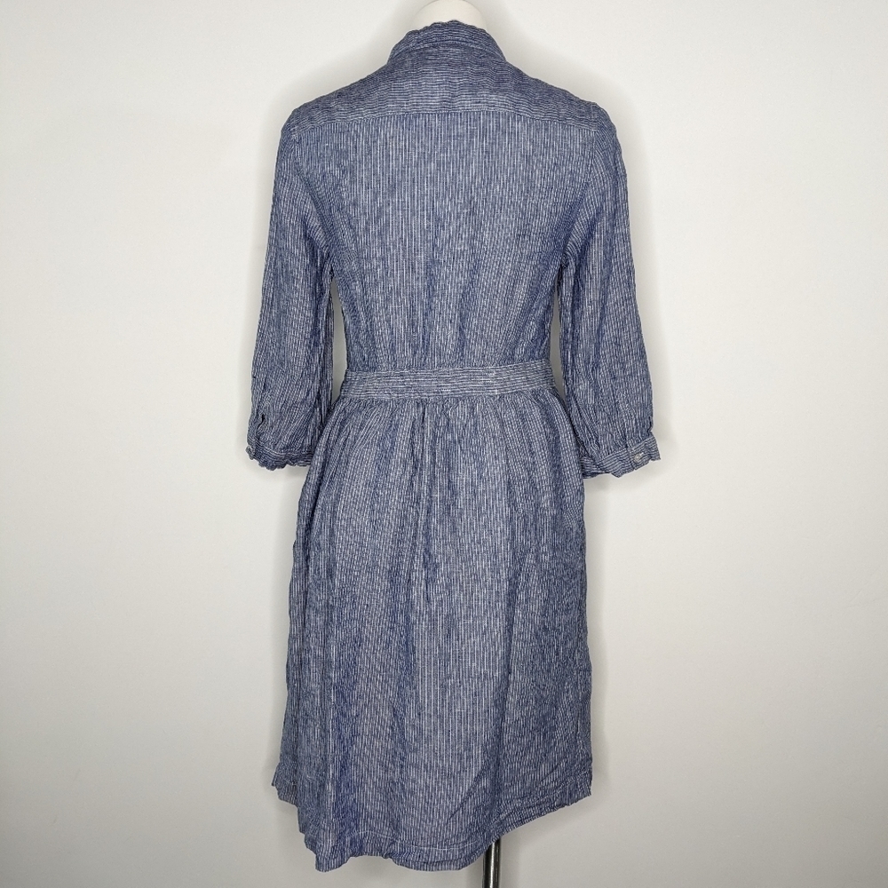 Malvin blue white stripe button down linen midi dress M - Picture 5 of 8